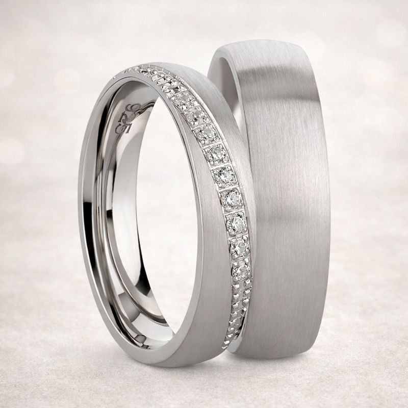 Partnerringe & Eheringe oder Freundschaftsringe aus 925 Silber – Ringpaar „Lunaris“ mit Zirkonia inkl. Gravur SR988