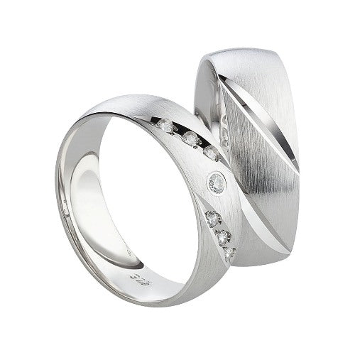 Eheringe & Partnerringe aus 925 Silber – Ringpaar „Valerio“ mit 7 Zirkonia inkl. Gravur | SR98